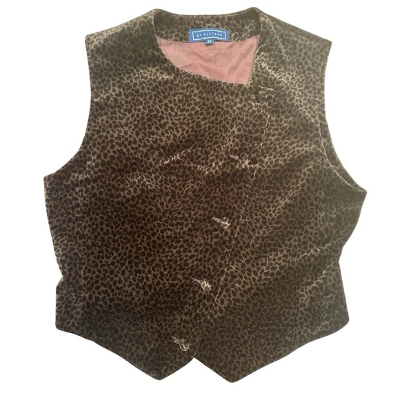 100% Wool Animal Print Sleeveless Vest Front Buttons Fully Lined Soft Sz Med - Picture 2 of 11